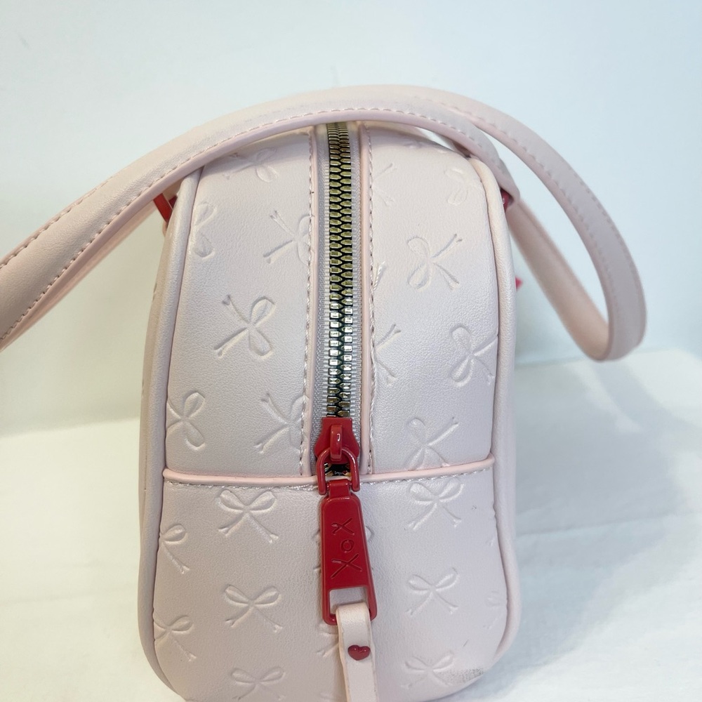 Betsey Johnson Pink Embossed Bow Satchel with Red Bows - Picture 5 of 11